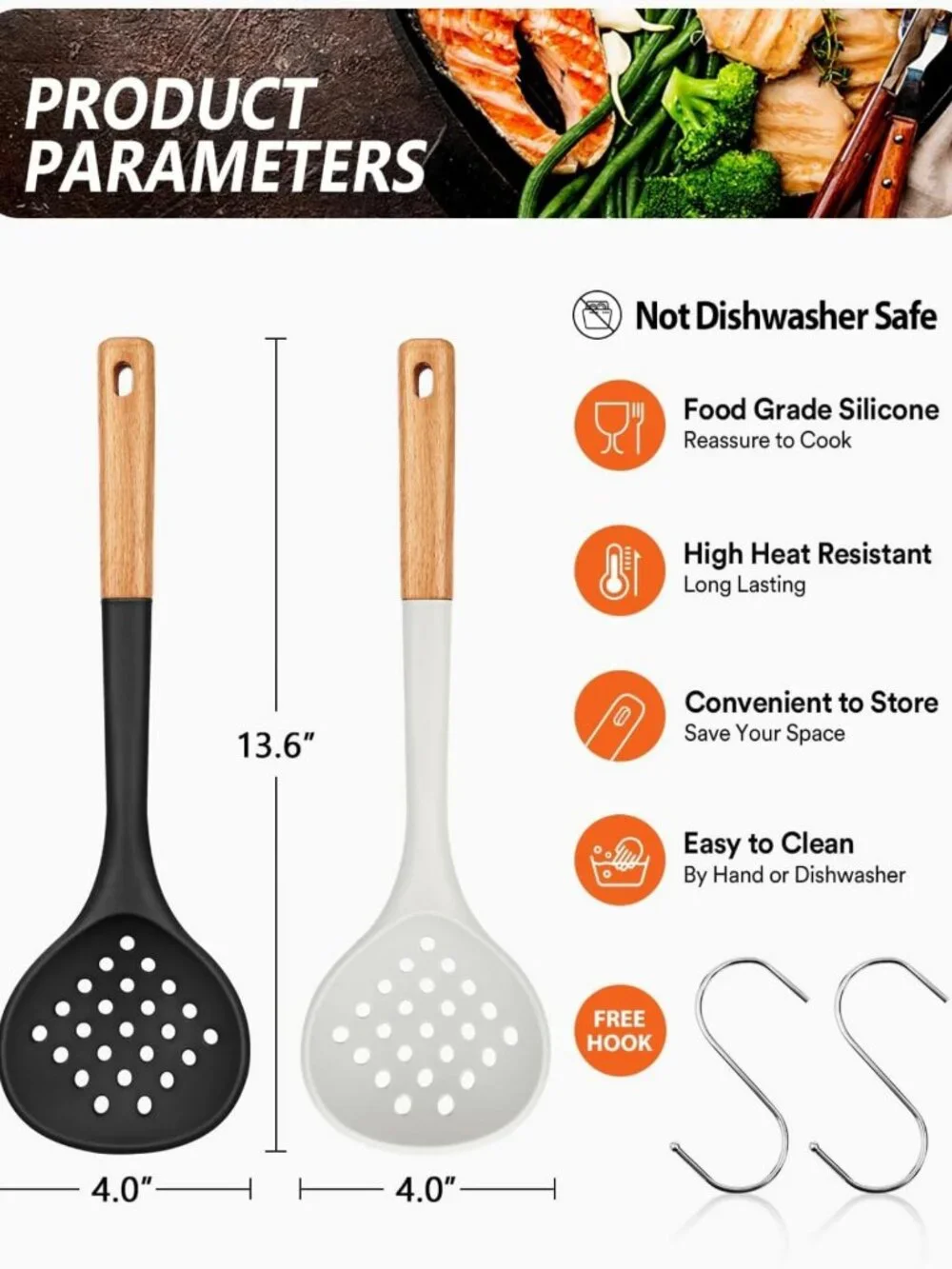 Large Heat-Resistant Kitchen Ladle Strainer & Slotted Spoon for Cooking & Frying